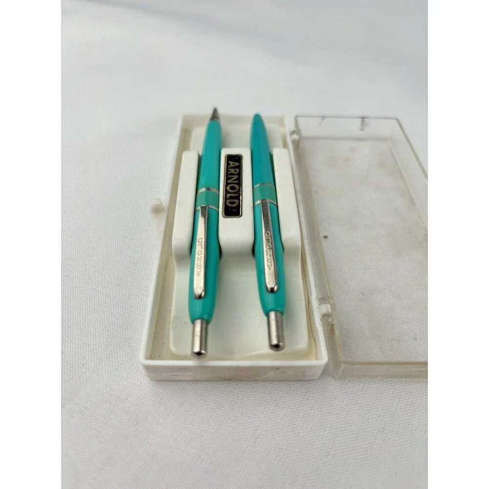 2‎ Vintage Arnold Pen & Pencil ? Combos Set USA Mint Green In Plastic Case